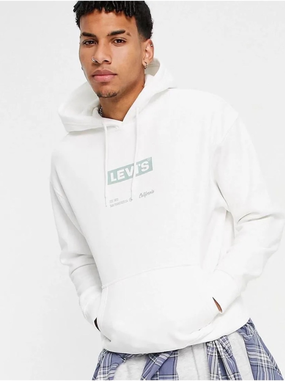 Levi's White Hoodie with Green Logo - M